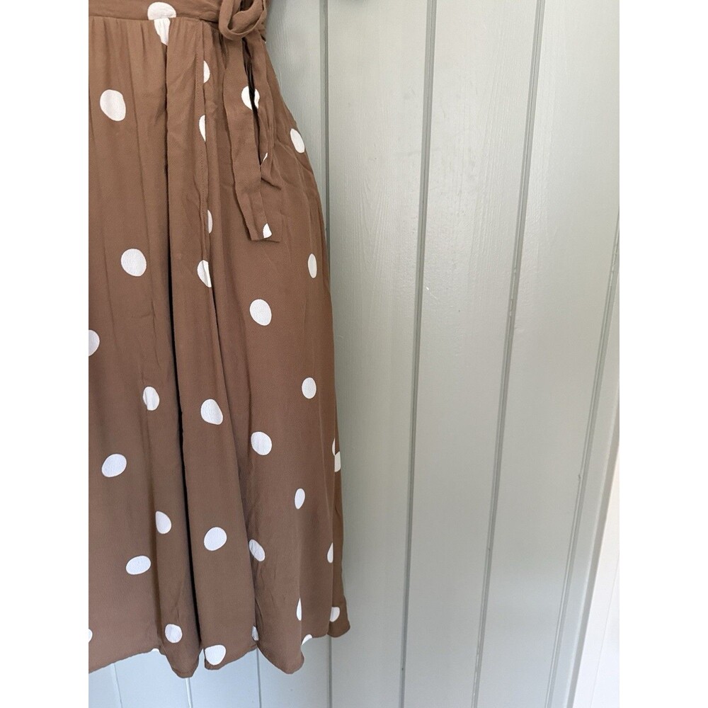 Anthropologie Maeve Dress 00 Bernice Cocoa Brown Polka Dot S/S Faux Wrap Midi - Picture 6 of 9